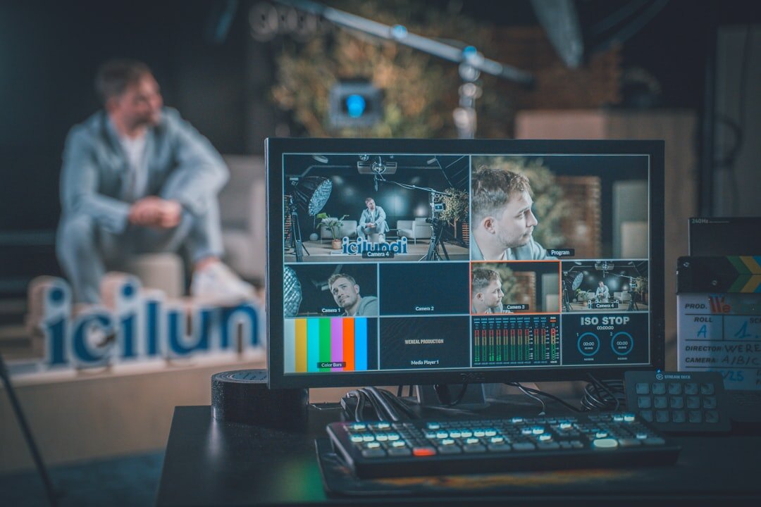 Broadcast team collaborating around a control room desk